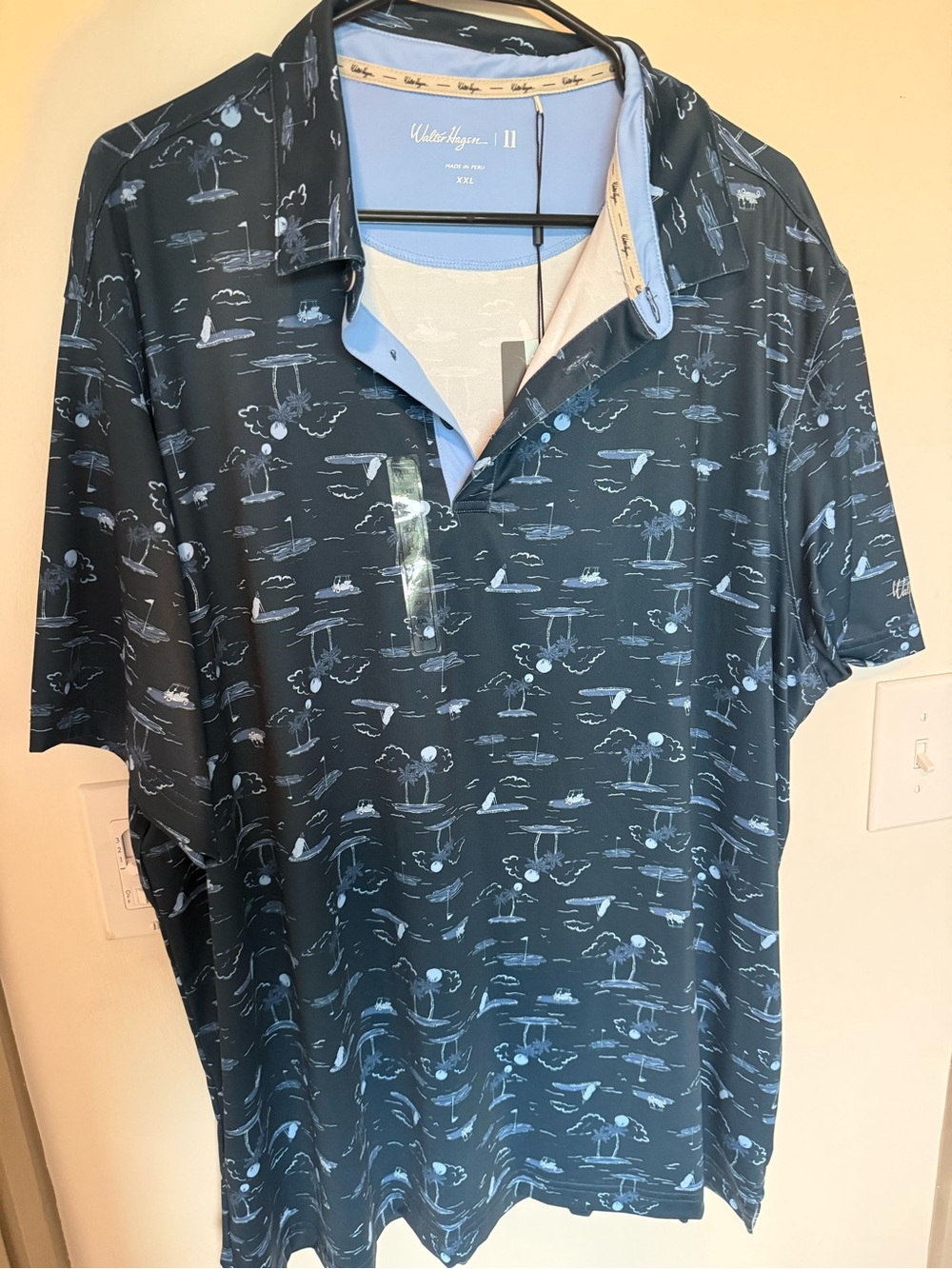 Walter Hagen Navy & Light Blue Tropical Print Polo